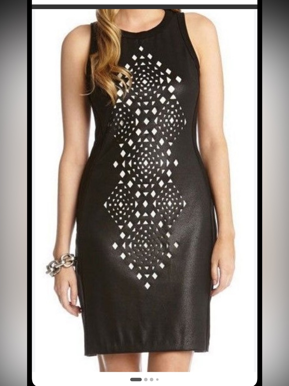Karen Kane Edgy Minimalist Black Laser-Cut Geometric Sheath Mini, M